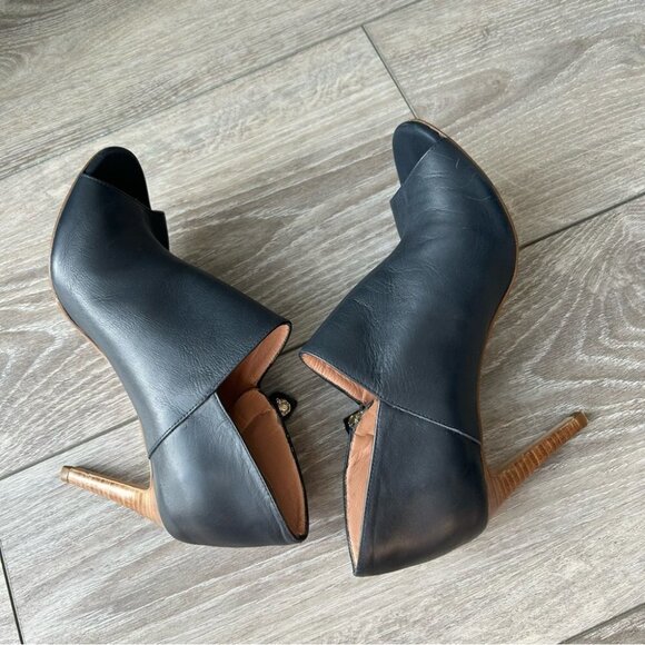 Pedro Miralles Navy Smooth Leather Open Toe Heeled Bootie Made in Spain - Picture 9 of 14